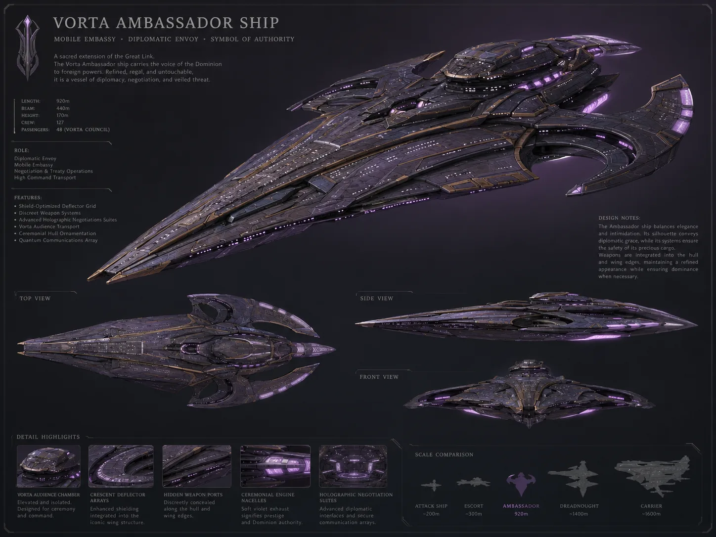 Vorta Ambassador ship &mdash; class profile and systems layout